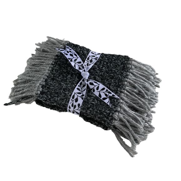 Mug Rugs Coasters Handmade Crochet Gray Variegated Fringe Set of 4 - Picture 9 of 10